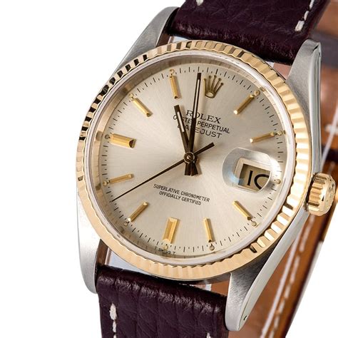 two tone rolex leather strap|vintage Rolex with leather strap.